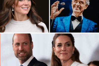 Stunned Silence at Buckingham Palace! 😱 What began as a simple performance quickly turned into history when Princess Kate Middleton revealed her hidden voice beside Andrea Bocelli in a soul-stirring duet of ‘The Prayer.’ Andrea’s velvet tenor filled the golden hall, but when Kate softly joined, the atmosphere shifted—delicate, luminous, and heartbreakingly sincere. By the final note, Andrea had stepped back, leaving Kate alone in the spotlight, her voice trembling with courage and grace. The crowd rose in tearful awe, whispering: Had the world just discovered a new royal gift?